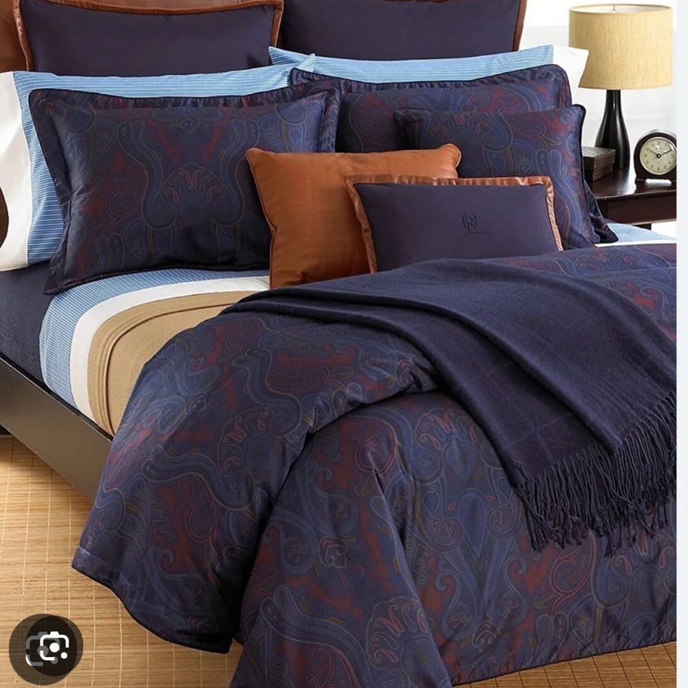 Ralph Lauren Full Queen Comforter Bedspread Driver Paisley Navy Sateen NIP RARE